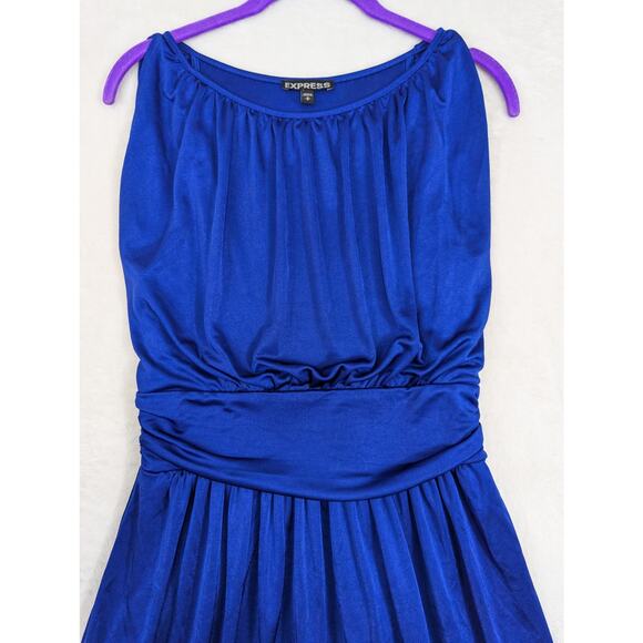 Express Dress Royal Blue Blouson Mini Dress Womens Size Medium Silky Sleeveless - Picture 2 of 11